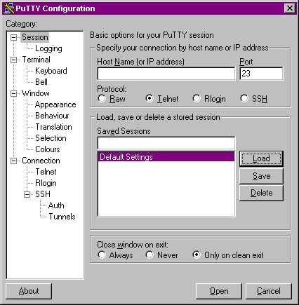 Pic of the PuTTY Configuration window